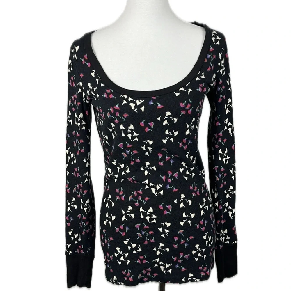 Lilka Thermal Floral Waffle Top Sz M Scoop Neck Y2K Grunge Granola Whimsy Shabby